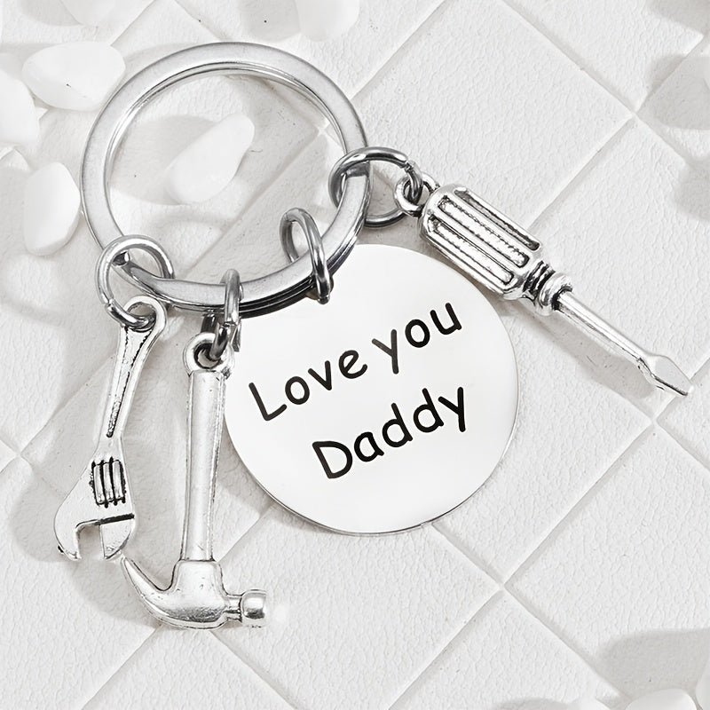 Stainless Steel Dad's Tool Keychain Screwdriver Hammer Wrench Gift