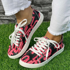 Red Letter Flat Shoes for Women Lightweight Breathable Casual Walking Shoes