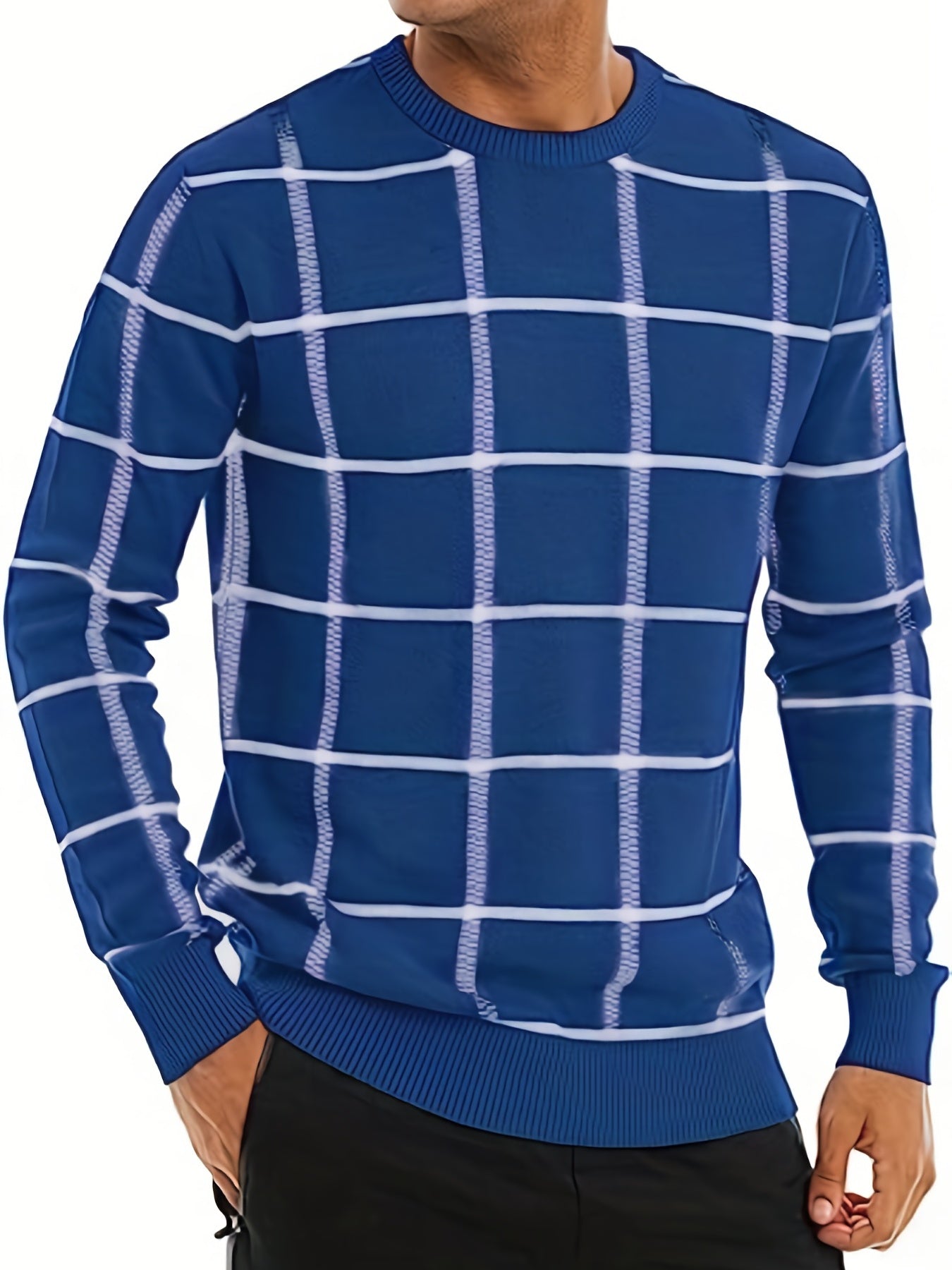 Knitted Plaid Sweater Men's Casual Warm Pullover
