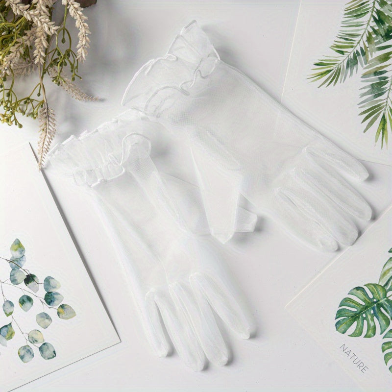 Short Transparent Ruffle Gloves for Women