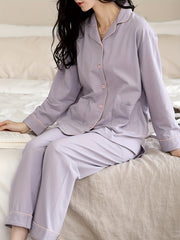 Long Sleeve Pajama Set with Elastic Waistband Pants