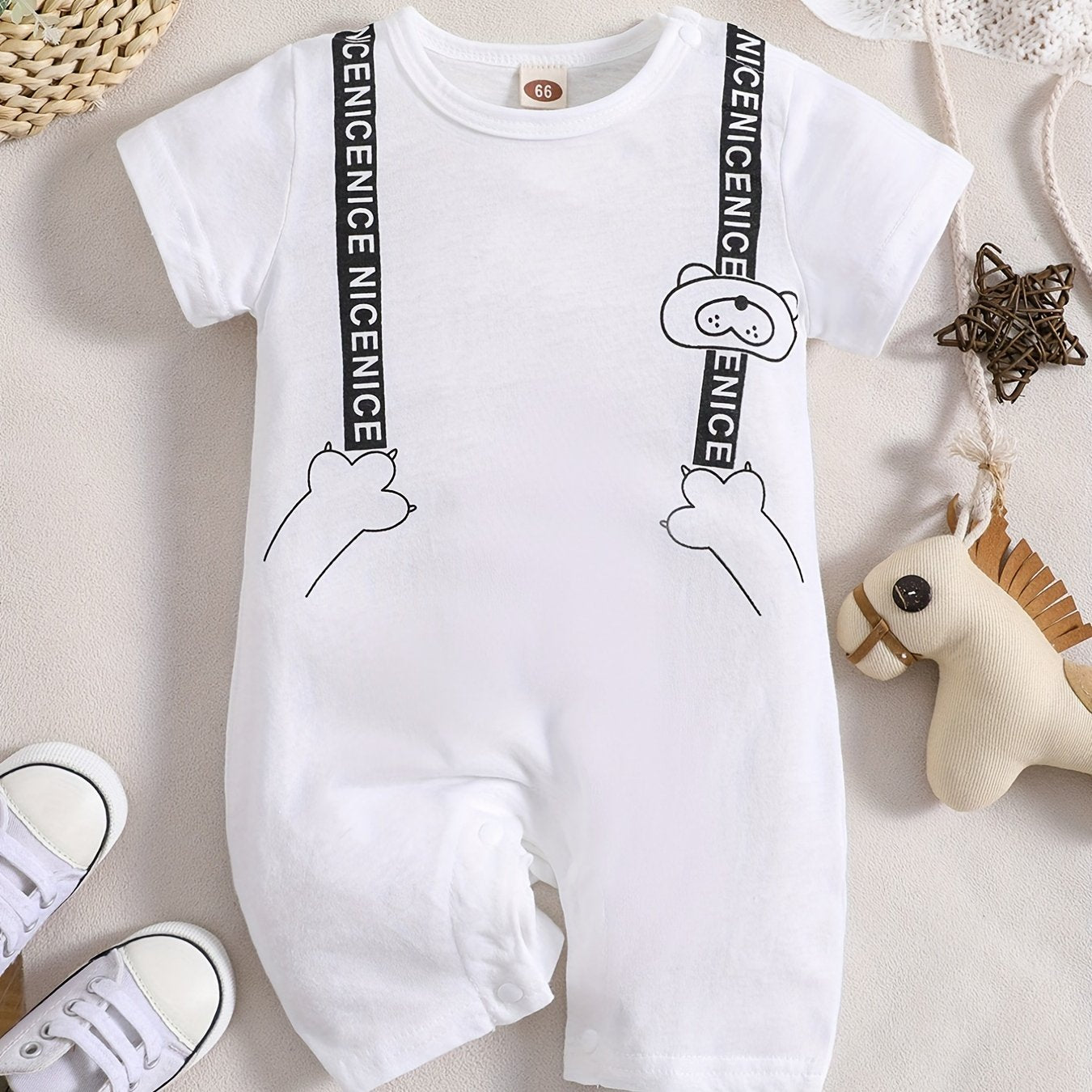 Baby Boys Bear Paw Letter Romper Short Sleeves Summer Romper