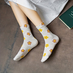 5 Pairs Floral Print Socks Mid Tube Women's Stockings