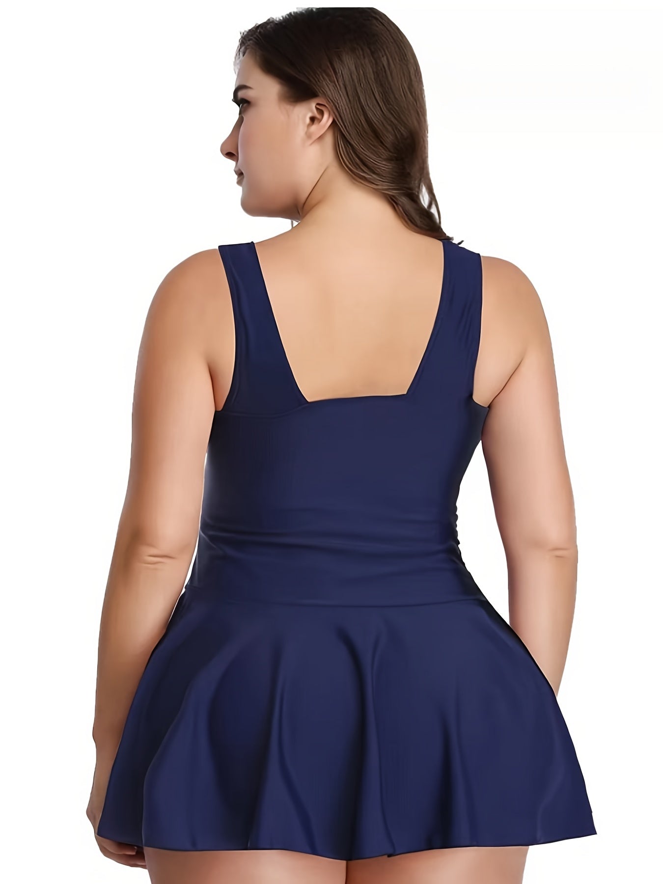 Deep V Neck Solid Swimsuit Two Piece Set Women's Plus
