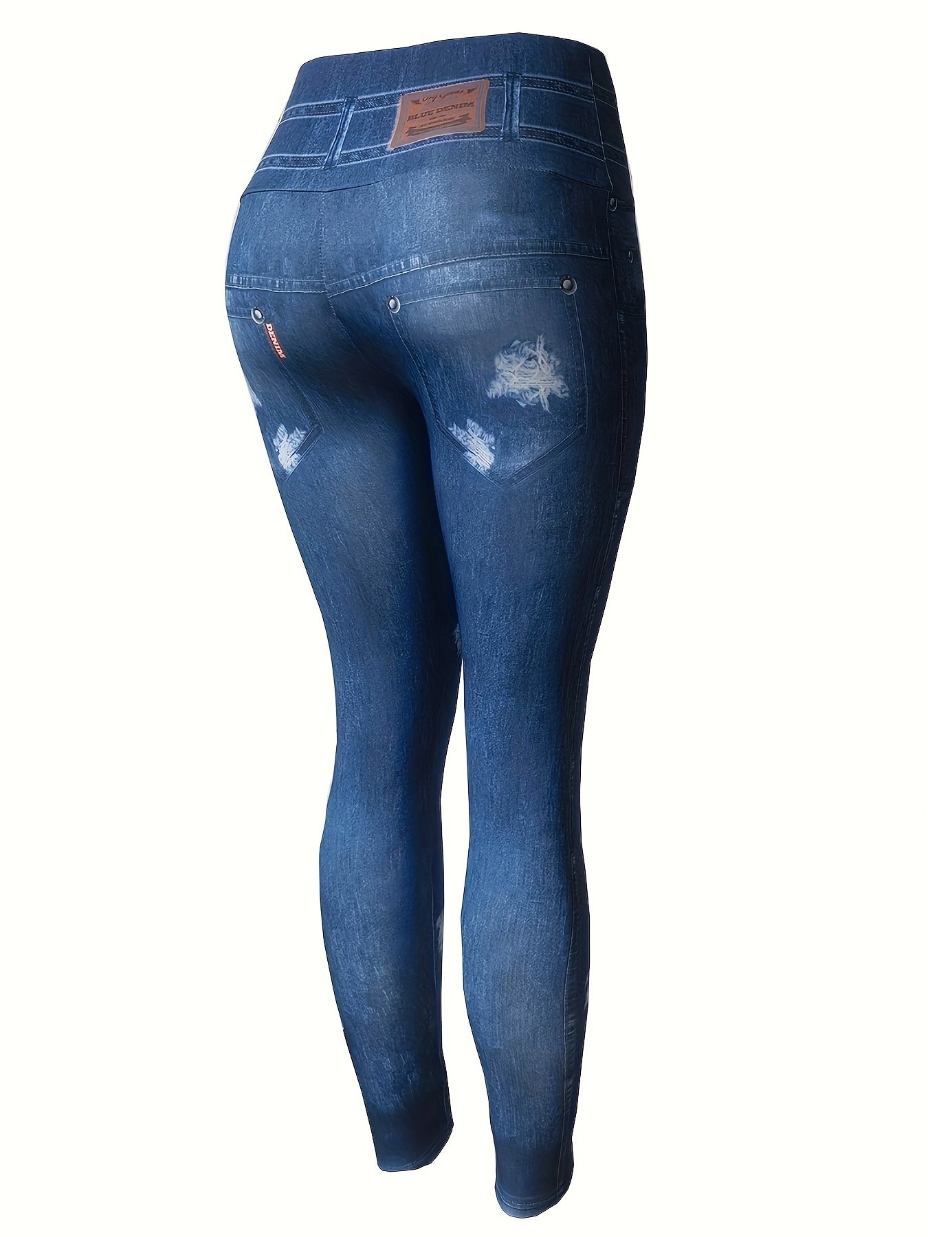 Faux Denim Print Yoga Pants High Waist Fitness Leggings