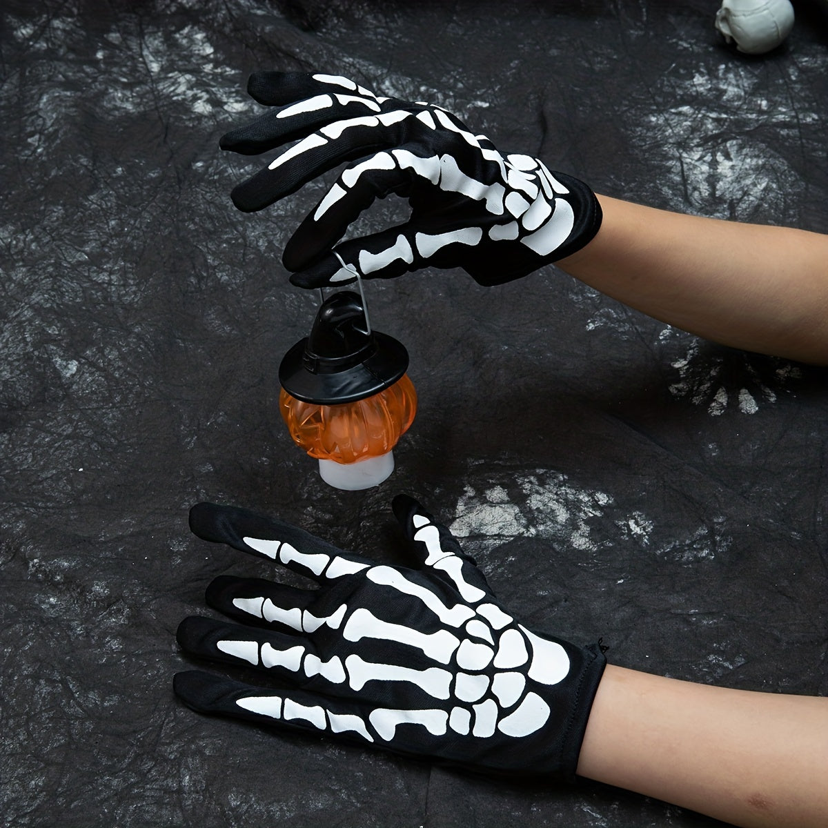 Skull Finger Print Gloves Goth Halloween Decorative Gloves Y2K Unisex Driving