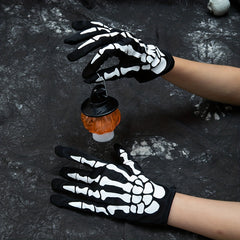 Skull Finger Print Gloves Goth Halloween Decorative Gloves Y2K Unisex Driving