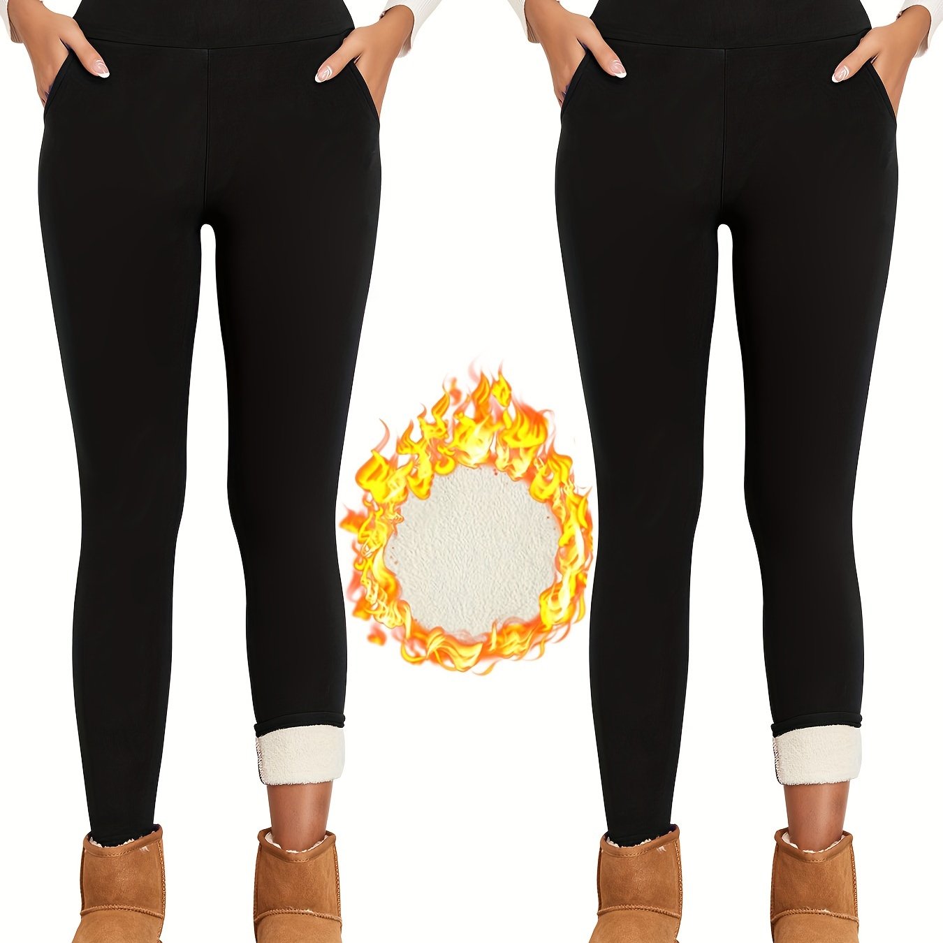 Solid Fleece Yoga Pants High Stretch Running Warm Tight Pants
