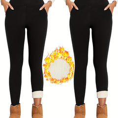 Solid Fleece Yoga Pants High Stretch Running Warm Tight Pants