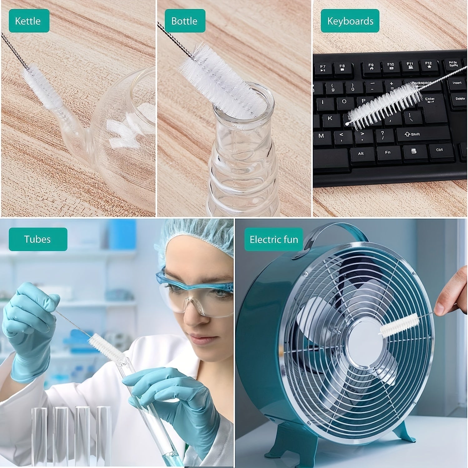 10pcs 25.4cm Nylon Tube Brush Set for Narrow Neck Bottles Cups with Hook