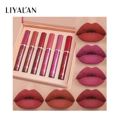 LIYALAN 6 Colors Matte Liquid Lipstick Set - Waterproof Long Lasting Nude Shades