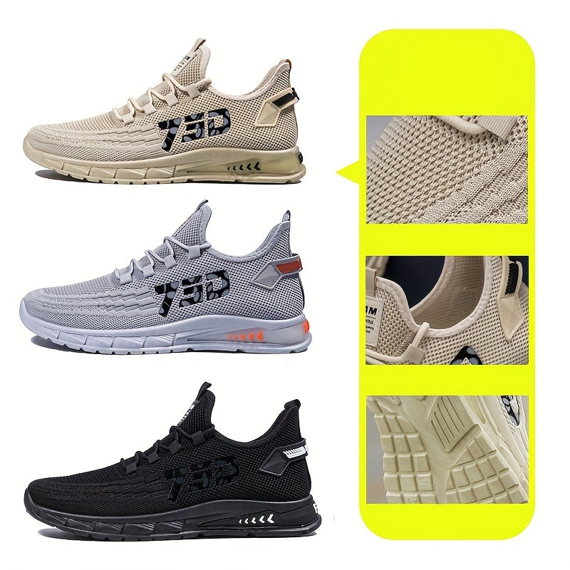 Men's Breathable Woven Sneakers Casual Outdoor Lace-up Shoes