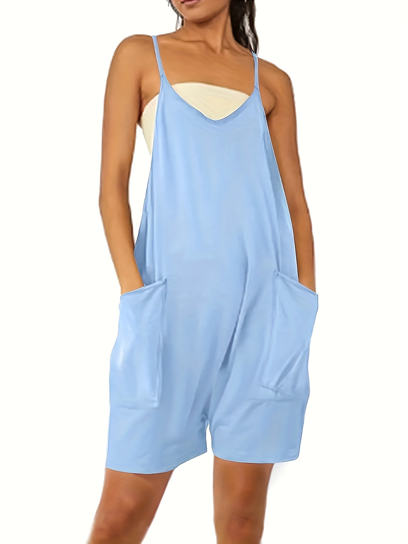 V Neck Spaghetti Strap Romper with Pockets
