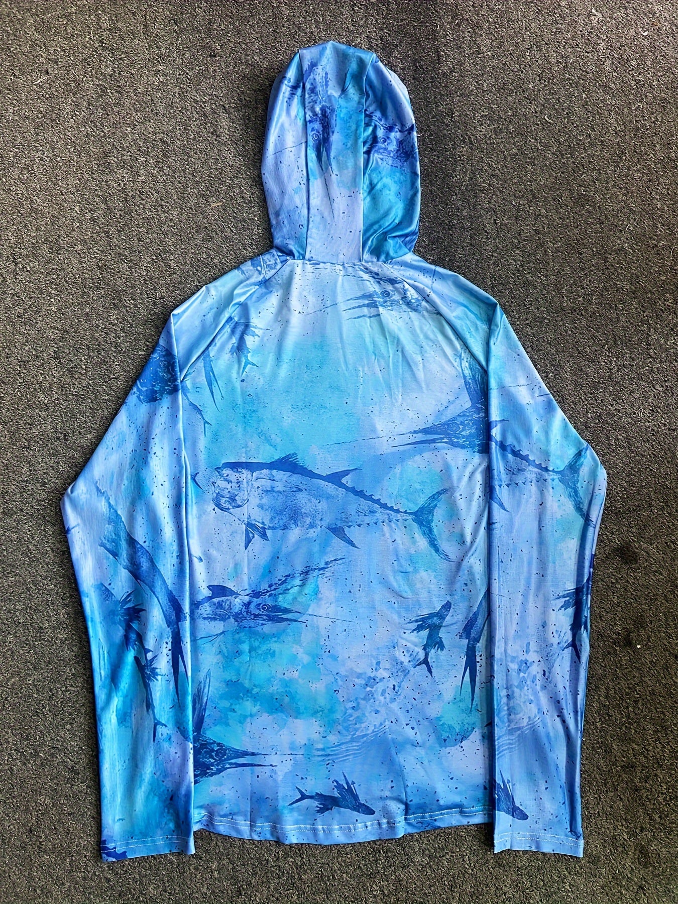 Fish Graphic Sun Protection Hooded Shirt Long Sleeves Running Top