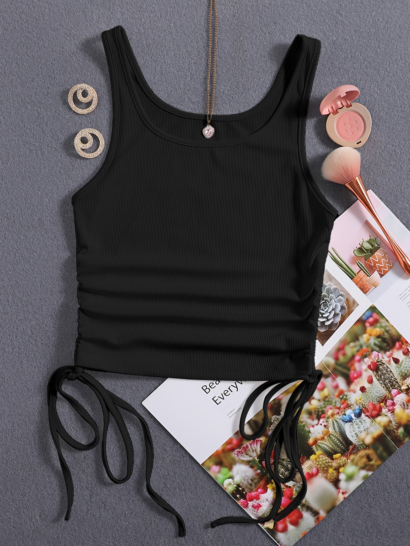 Solid Drawstring Crop Tank Top for Women