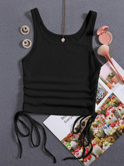 Solid Drawstring Crop Tank Top for Women
