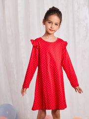 Polka Dots Girls Ruffle Long Sleeve Dress 3-8 Years