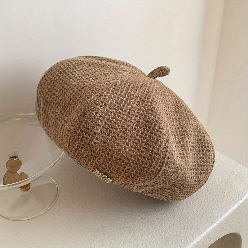 Embossed Beret Solid Vintage Painter Cap Octagonal Hat For Women