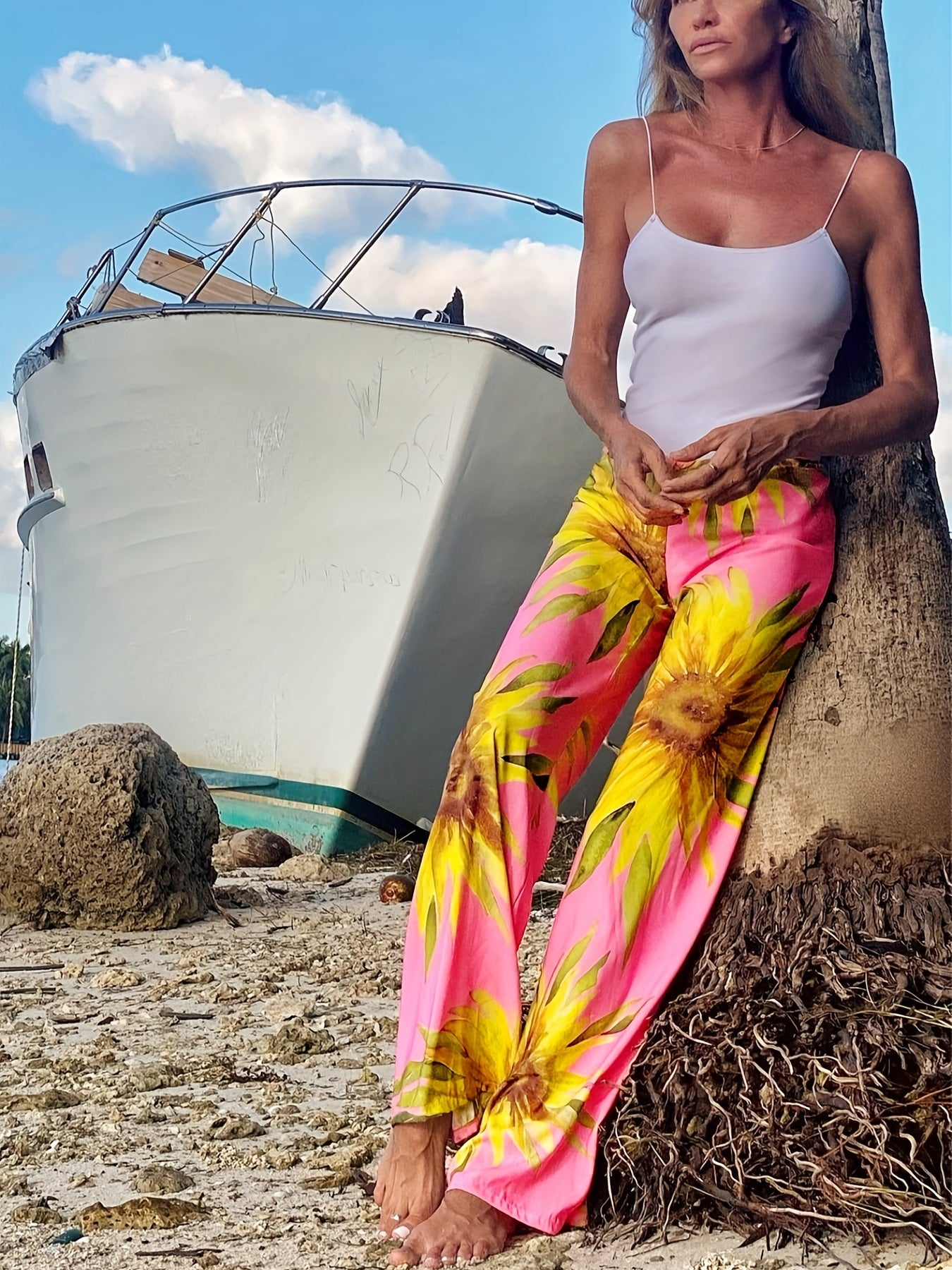 Sunflower Print 2 Piece Set Sun Protection Clothing