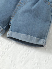 2pcs Baby Boys Bear Graphic T shirt & Denim Shorts Set Summer Clothes