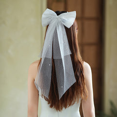 Bridal Hair Bow with Mesh Veil for Wedding Prom Party