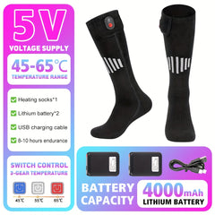 USB Rechargeable Heating Socks Infrared Heated Boots for Outdoor Winter