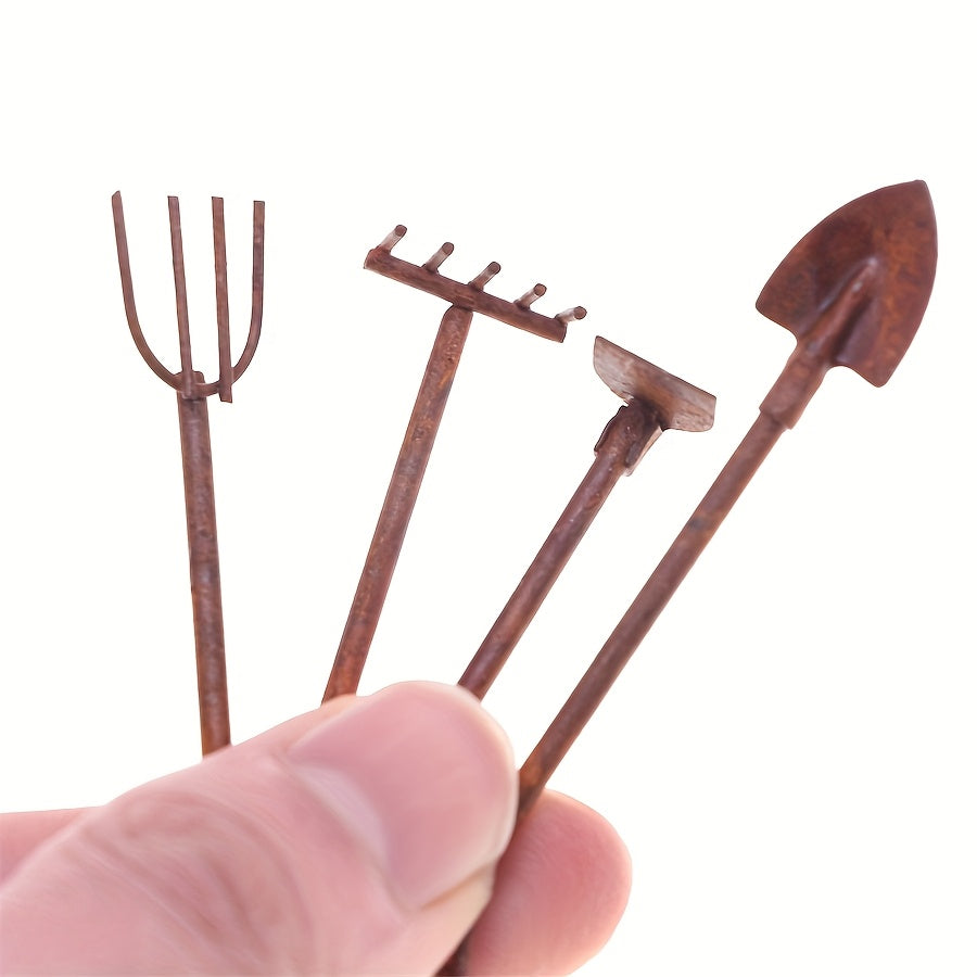 Rustic Garden Tools Set Metal Landscaping Dollhouse Model DIY Gift