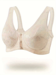 Wireless Lace Bra with Front Buckle Closure
