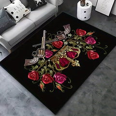 Dark Embroidery Skeleton Pattern Rug Halloween Decor