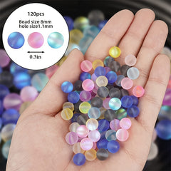 8MM Frosted Aurora Crystal Glass Beads Mixed Colors Moonstone Round Bead