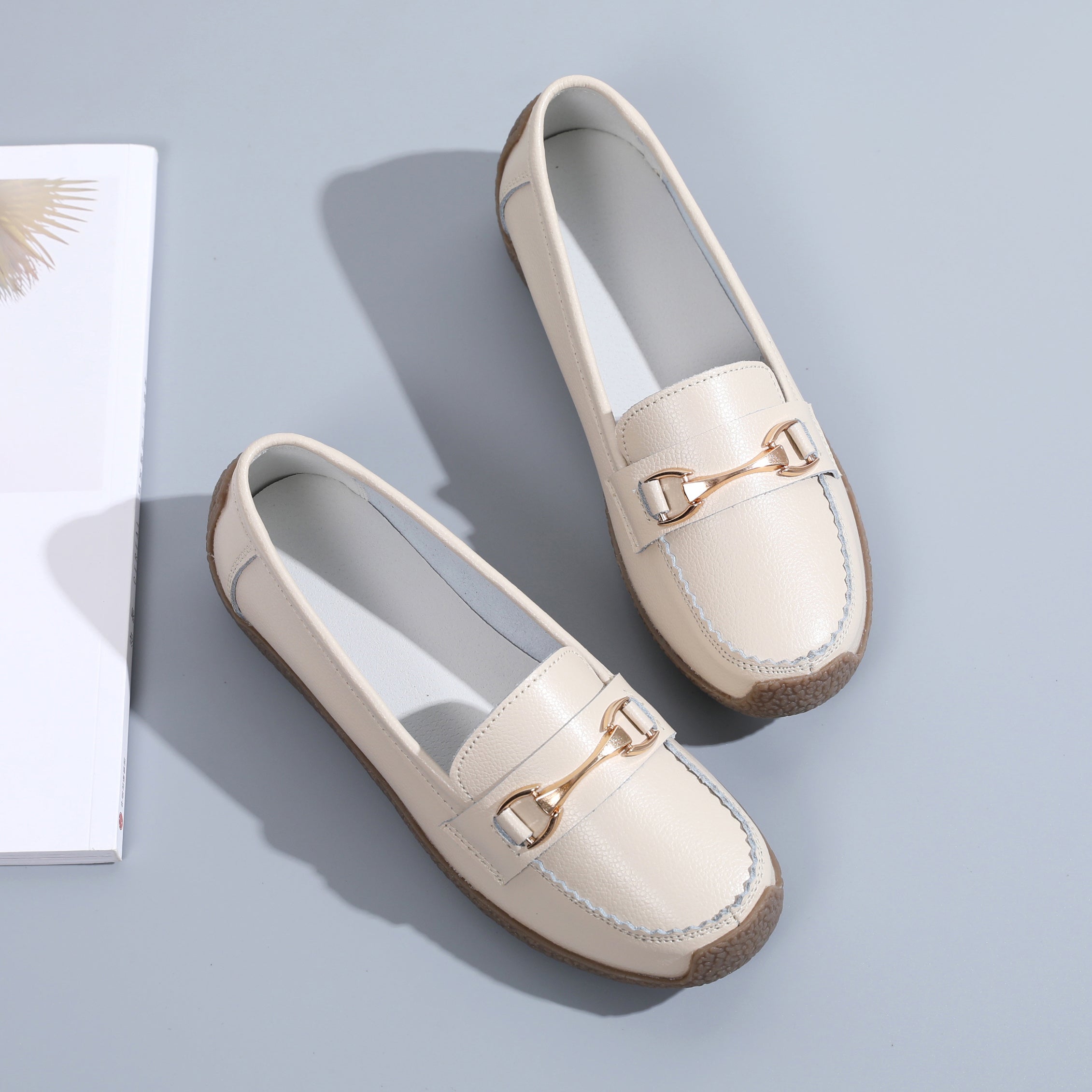 Women's Buckle Decor Loafers Comfy Slip On Shoes Non Slip Flats
