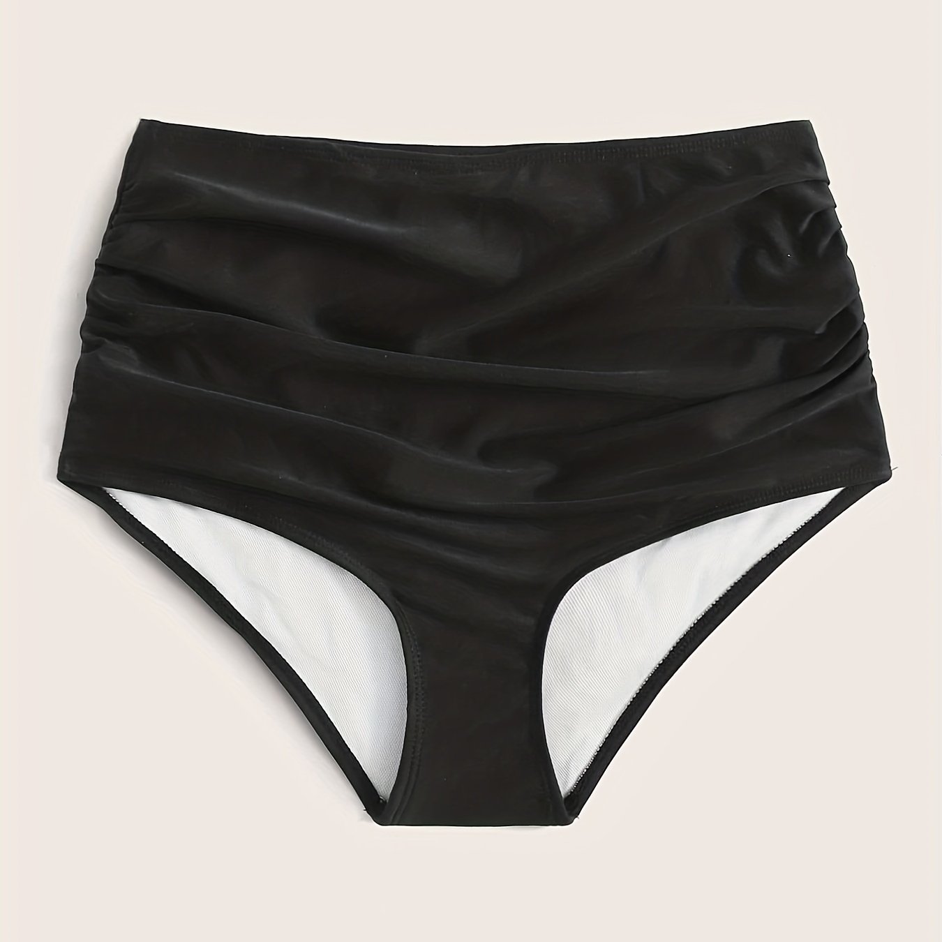 Ruched High Waist Bikini Bottoms Solid Swim Briefs Women's Swimwear