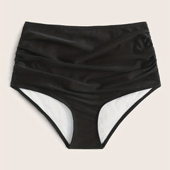 Ruched High Waist Bikini Bottoms Solid Swim Briefs Women's Swimwear