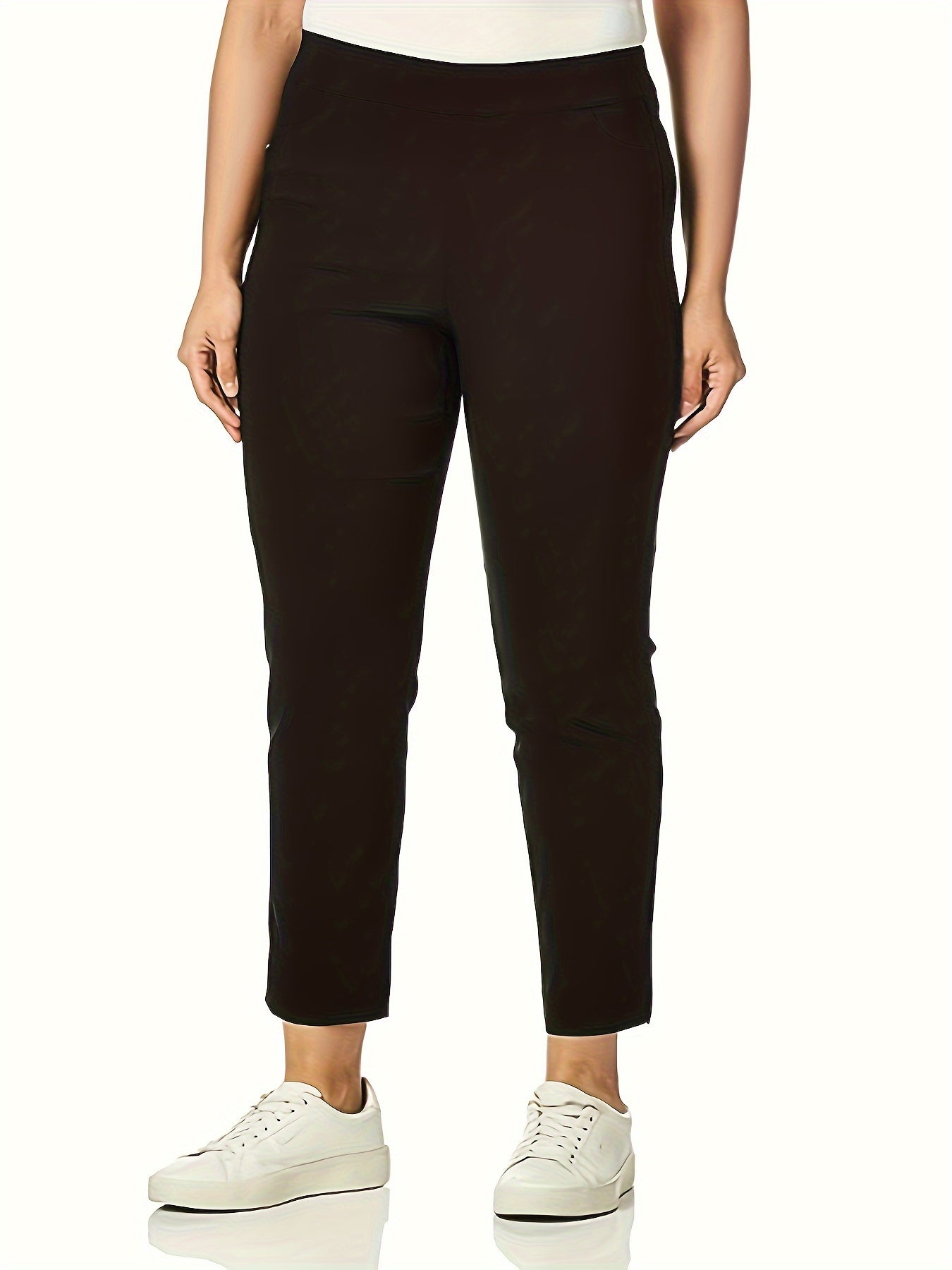 Plus Size Pants Women's Plus Solid Medium Stretch Straight Leg Trousers