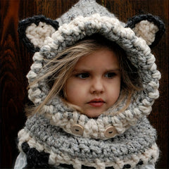 Kids Knit Fox Shawl Hat Warm Scarf For Boys Girls Children