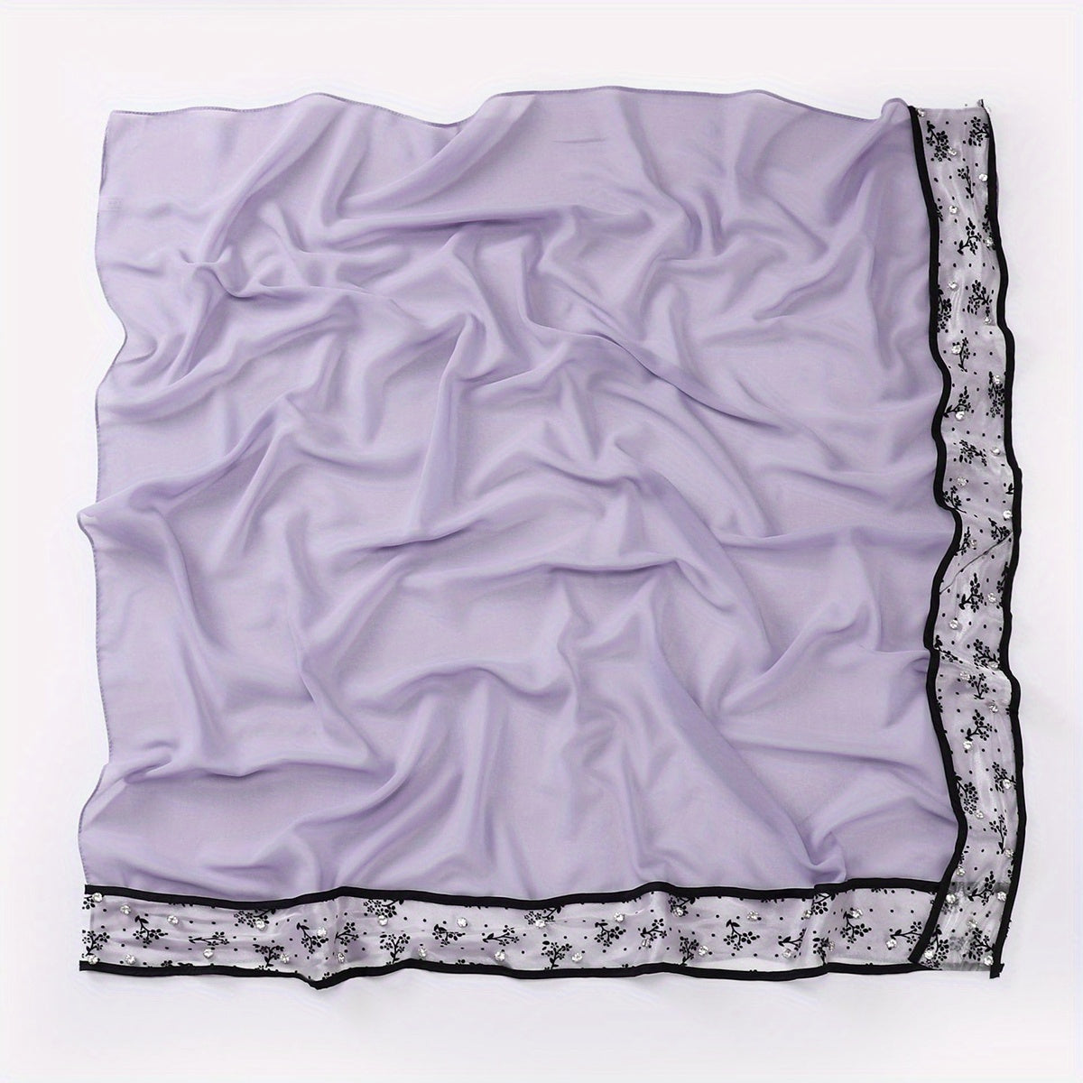 Chiffon Square Scarf Faux Pearl Decor Lace Hijab Solid Head Wrap