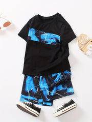 2pcs Boys Lightning Graphic Tee&Shorts Set Summer Kids Clothing