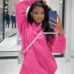 Solid Long Sleeve Hoodie & Shorts 2 Piece Set