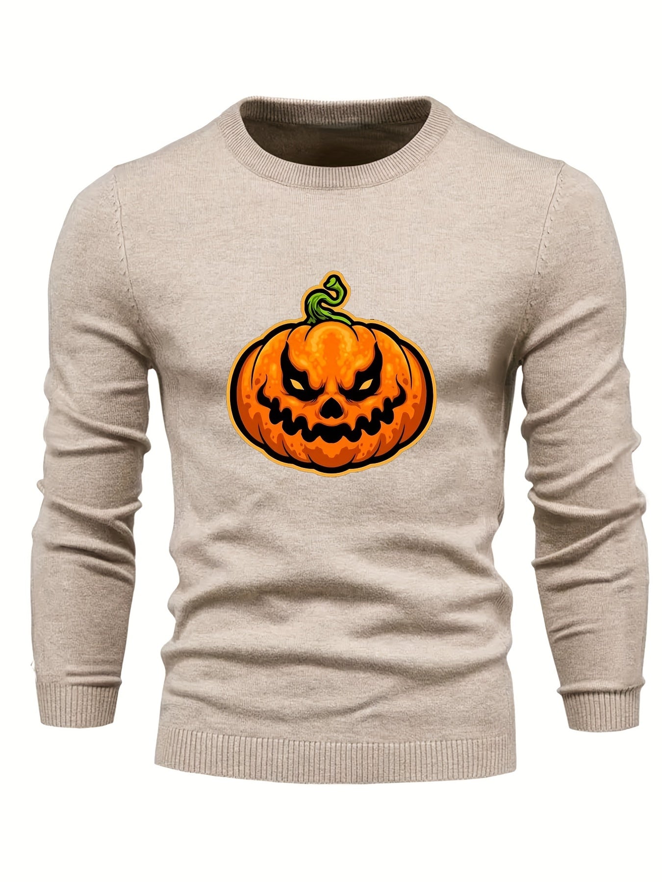 Cartoon Pumpkin Jack O Lantern Slim Warm Sweater Men's Casual Retro Style