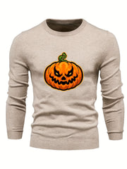 Cartoon Pumpkin Jack O Lantern Slim Warm Sweater Men's Casual Retro Style