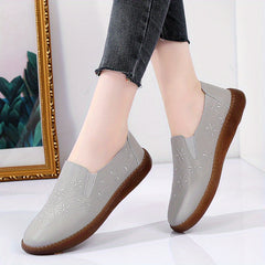 Floral Embroidered Loafers Lightweight Faux Leather Flats Slip On Shoes