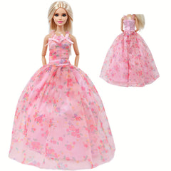 4pcs Doll Outfit Set Pink & Purple Wedding Gown Floral Sundress Tube Top