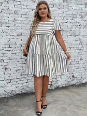 Women's Plus Geo Stripe Print Ruffle Sleeve Boho Dress