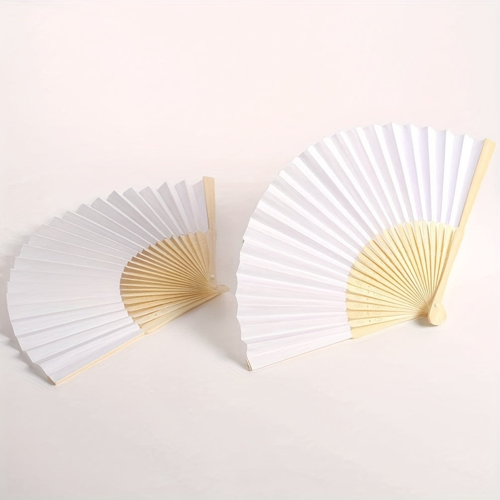 24pcs Paper Fans with Bamboos for Wedding Party Home
