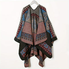 Boho Vintage Cashmere Plaid Jacquard Large Shawl Windproof Cape Scarf