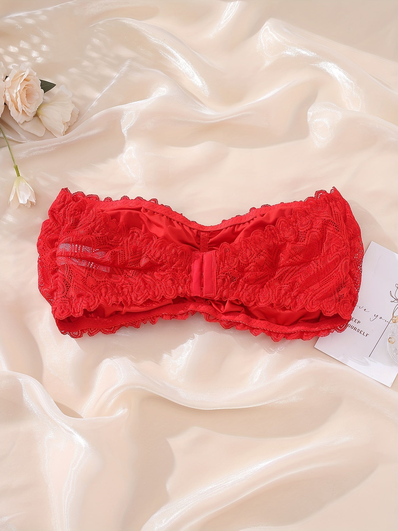 Women's Plus Ruched Heart Lace Tube Bra