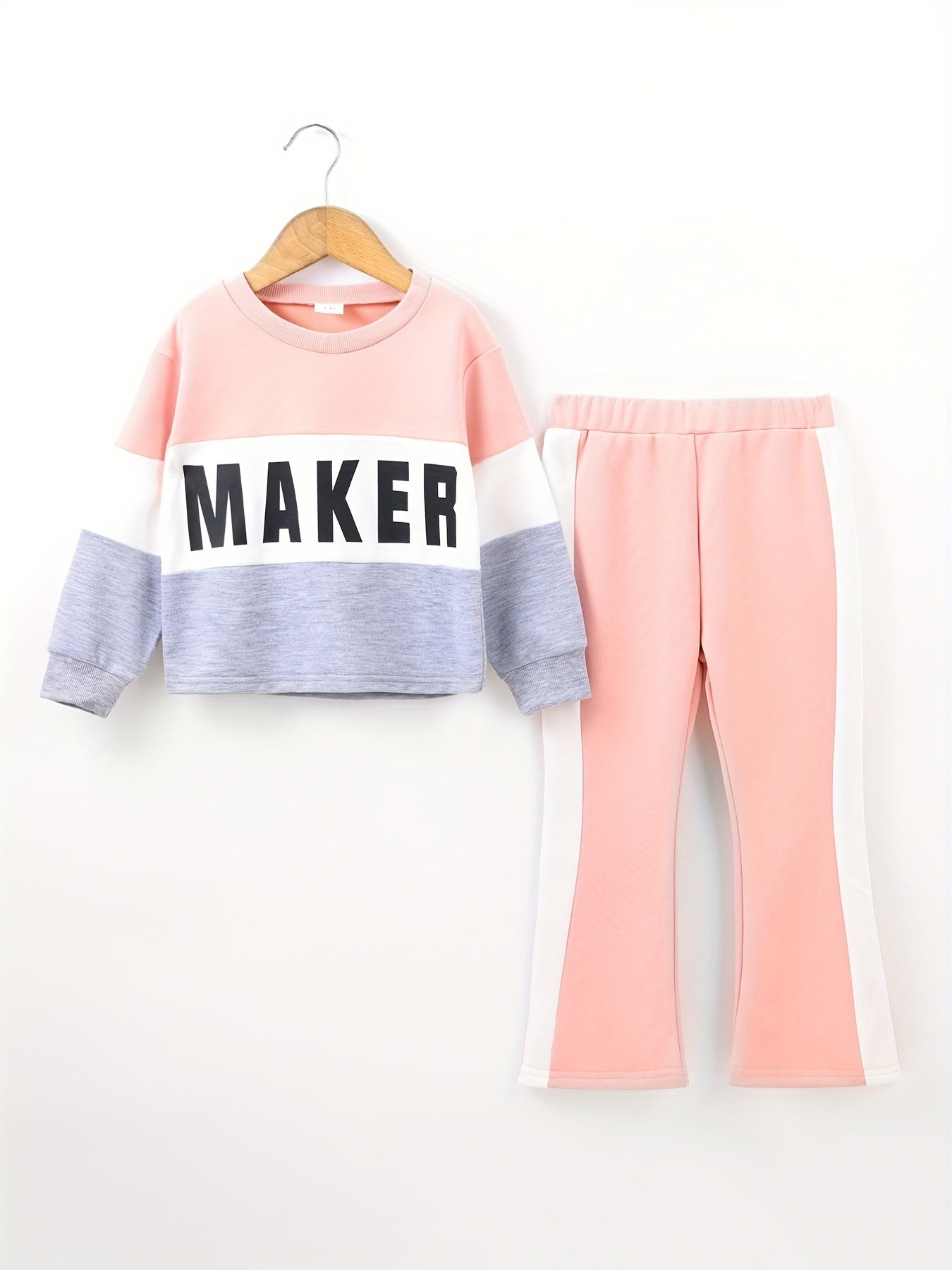 Toddler Girl's MAKER Print 2pcs Outfit Set for Spring Fall