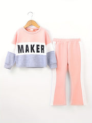 Toddler Girl's MAKER Print 2pcs Outfit Set for Spring Fall