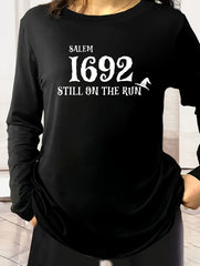 Women's Plus Slogan Print Long Sleeve Pajama Top