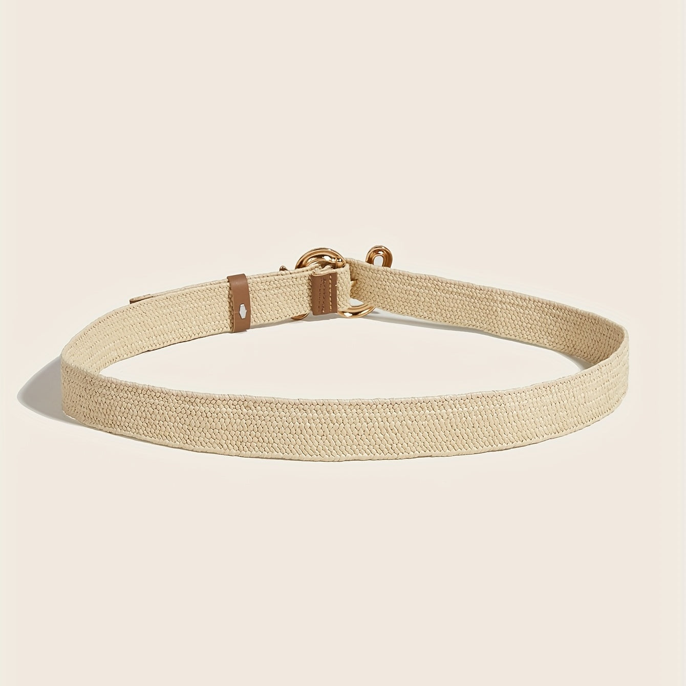 Snake Shape Buckle Straw Belt Beige Handwoven Casual Boho Girdle Elastic Beach